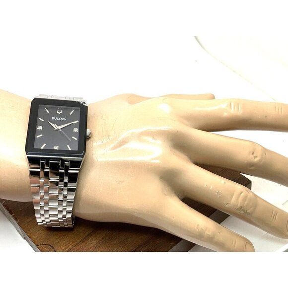 Bulova Men's Watch 96D145 Diamond Black Dial Silver Stainless Steel Quar… - Picture 4 of 14